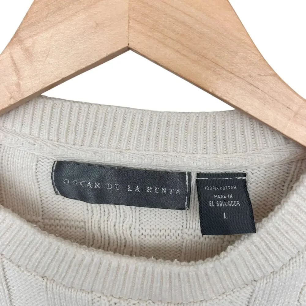 Oscar De La Renta Off White Knit Sweater Sz L